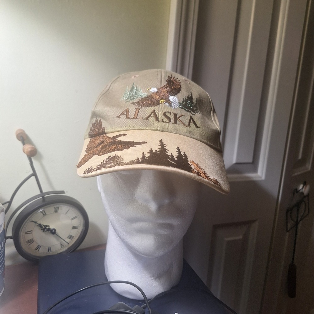 Alaska Souvenir Baseball Cap Khaki Eagle Forest Embroidered Hat Adjustable